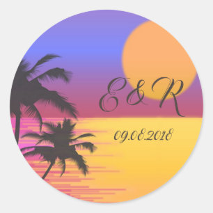 Adesivo Redondo Casamento na Praia Pôr do Sol