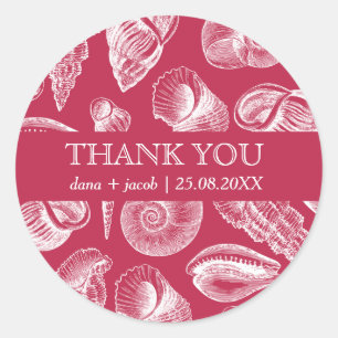 Adesivo Redondo Casamento na Praia Viva Magenta Branco Concha Obri