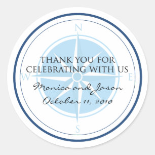 Adesivo Redondo Casamento náutico azul do rosa de compasso