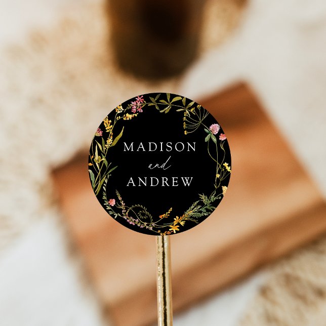 Adesivo Redondo Casamento Negra de Marinha Selvagem Elegante de Ve (Criador carregado)