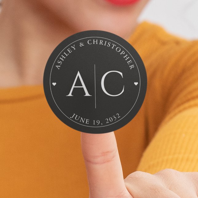 Adesivo Redondo Casamento Negra Elegante Moderno de Fumaça (Criador carregado)