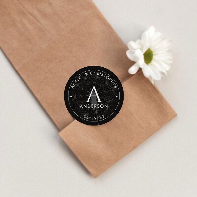 Adesivo Redondo Casamento Negra Elegante Moderno de Fumaça (Criador carregado)