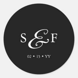 Adesivo Redondo Casamento Negra Monograma Minimalista de Script Mo
