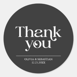 Adesivo Redondo Casamento Negro com Tipografia Minimalista Moderna