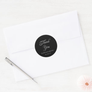Adesivo Redondo Casamento Negro de Caligrafia Minimalista Elegante