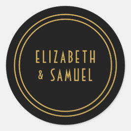 Adesivo Redondo Casamento Negro Dourado de Nomes Modernos Minimali