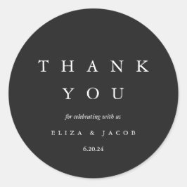 Adesivo Redondo Casamento Negro e Branco Elegante Obrigado
