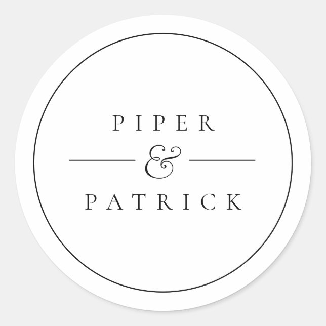 Adesivo Redondo Casamento Negro e Branco Moderno e Elegante Minima (Frente)