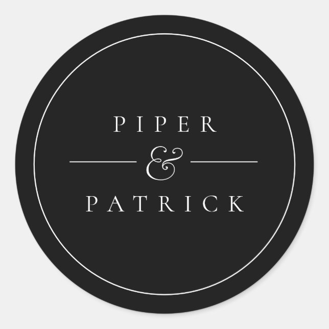 Adesivo Redondo Casamento Negro e Branco Moderno e Elegante Minima (Frente)