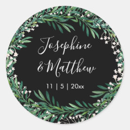 Adesivo Redondo Casamento Negro Greenery & Florets