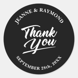 Adesivo Redondo Casamento Negro Minimalista Moderno Obrigado A Fav
