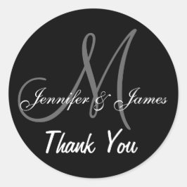 Adesivo Redondo Casamento Negro Obrigado Nomes de Monograma