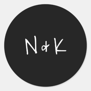 Adesivo Redondo Casamento Negro Simples de Monograma Moderno