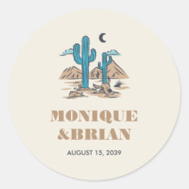 Adesivo Redondo Casamento no Deserto Boho Cacto Arizona Sudoeste
