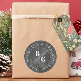 Adesivo Redondo Casamento no inverno Chic de Textura Rústica Negra