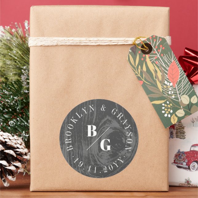 Adesivo Redondo Casamento no inverno Chic de Textura Rústica Negra (Feriado)