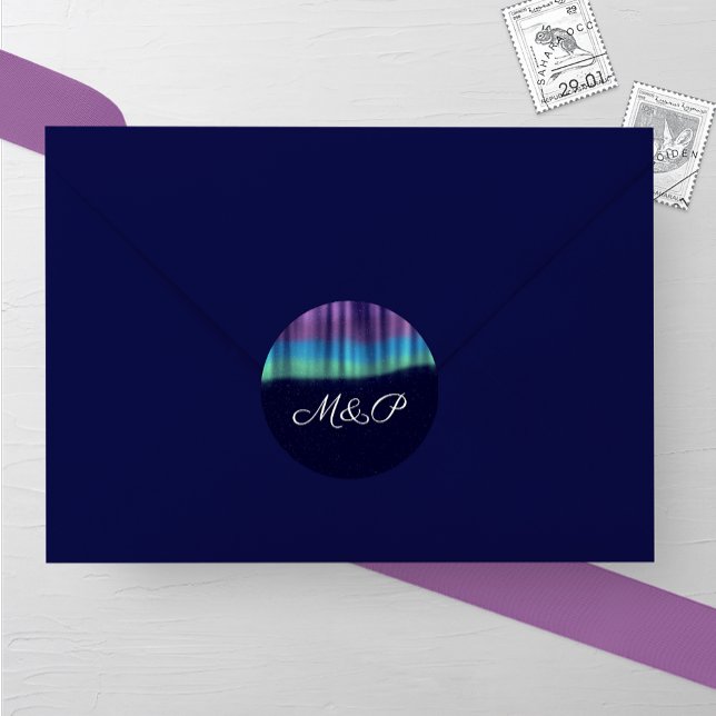 Adesivo Redondo Casamento no inverno das luzes do norte (Criador carregado)