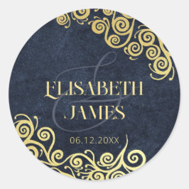 Adesivo Redondo Casamento no inverno De Luxo Azul E Dourado Florei