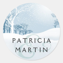 Adesivo Redondo Casamento no inverno de neve - azul-gelo