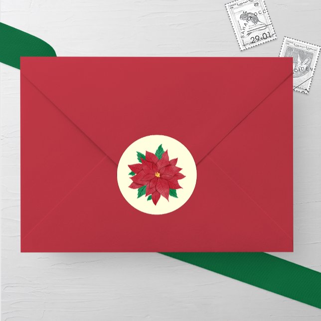 Adesivo Redondo Casamento no inverno de Poinsettia de Aquarela Ele (Criador carregado)