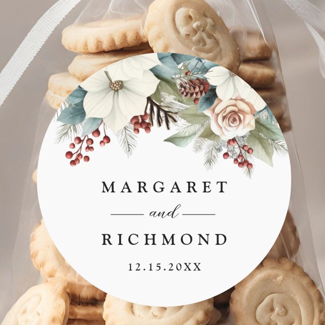 Adesivo Redondo Casamento no inverno Floral Azul Russo Dusty (Criador carregado)