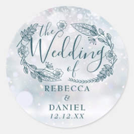 Adesivo Redondo Casamento no inverno Rustic Floral Snowflakes