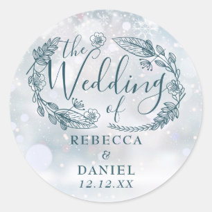 Adesivo Redondo Casamento no inverno Rustic Floral Snowflakes