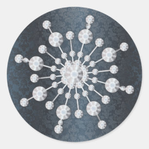 Adesivo Redondo Casamento no inverno Snowflake Blue Damask Envelop