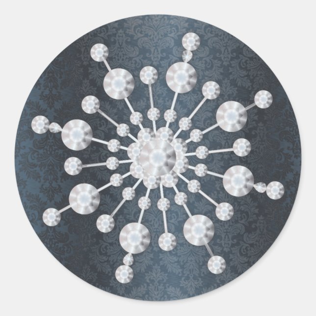 Adesivo Redondo Casamento no inverno Snowflake Blue Damask Envelop (Frente)