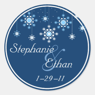 Adesivo Redondo Casamento no inverno Snowflakes Sticker Personaliz