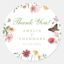 Adesivo Redondo Casamento no Jardim de Flores Silvestres