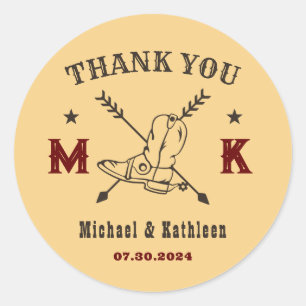 Adesivo Redondo Casamento no País do Monograma Boots Boots do Oest