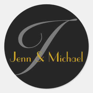 Adesivo Redondo Casamento Noiva Nomes Monograma I Dourado Selo