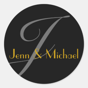 Adesivo Redondo Casamento Noiva Nomes Monograma J Seal Dourada