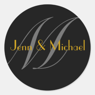 Adesivo Redondo Casamento Noiva Nomes Monograma M Dourado Seal