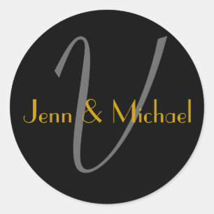 Adesivo Redondo Casamento Noiva Nomes Monograma V Seal Dourado