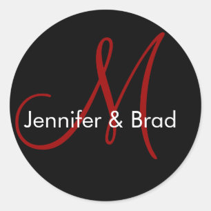 Adesivo Redondo Casamento Noiva Nomes Monogramas Vinheta Vermelha