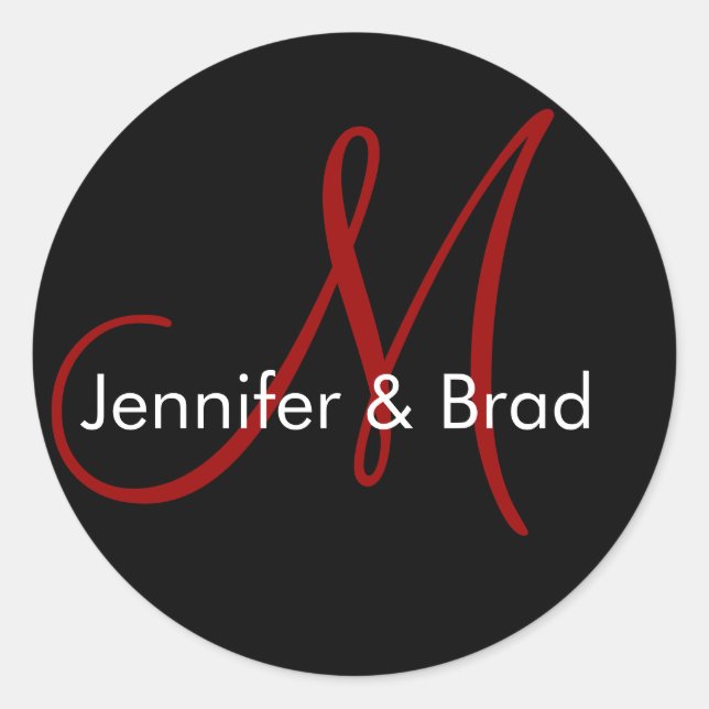 Adesivo Redondo Casamento Noiva Nomes Monogramas Vinheta Vermelha (Frente)