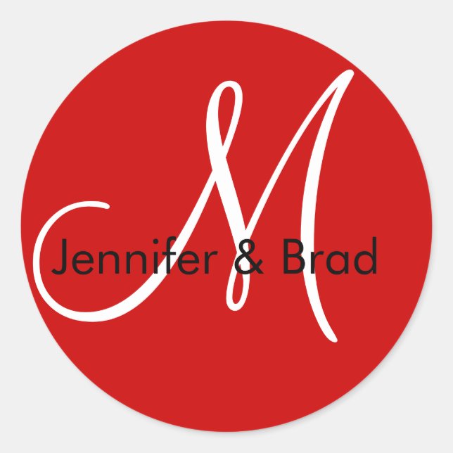 Adesivo Redondo Casamento Noiva Nomes Monogramas Vinheta Vermelha (Frente)