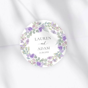 Adesivo Redondo Casamento Nomes Casais Floral Roxo Boho