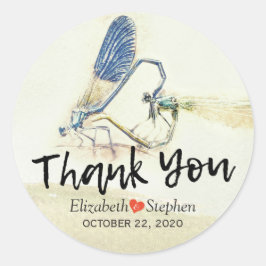 Adesivo Redondo Casamento Obrigado Chic Dragonfly Mating Love Hear