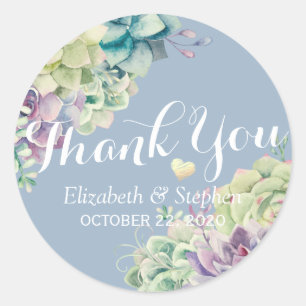 Adesivo Redondo Casamento Obrigado Chic Watercolor Plantas Suculen