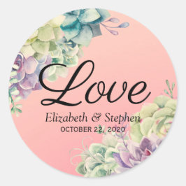 Adesivo Redondo Casamento Obrigado Chic Watercolor Plantas Suculen