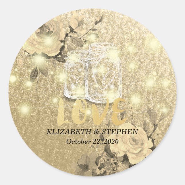 Adesivo Redondo Casamento Obrigado Floral Mason Jar String Lights (Frente)