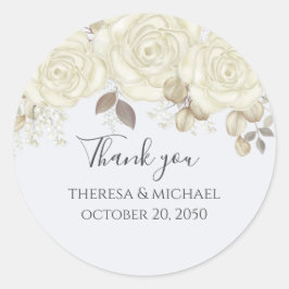Adesivo Redondo Casamento Obrigado Floral Watercolor Rosa Elegant