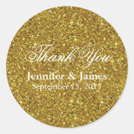 Adesivo Redondo Casamento Obrigado Glitter Dourado Sticker.
