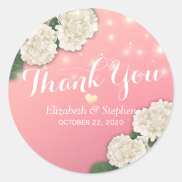 Adesivo Redondo Casamento Obrigado Hydrangea Flowers String Lights