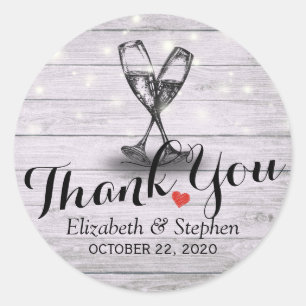 Adesivo Redondo Casamento Obrigado Óculos De Champanhe Luzes De M