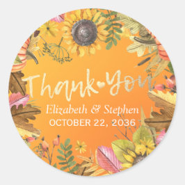 Adesivo Redondo Casamento Obrigado Outono Deixa Pumpkin Girassóis