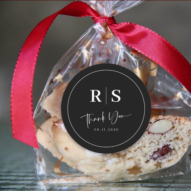 Adesivo Redondo Casamento Obrigado Sticker - Imagem Preta e Branca (Wedding Thank You Sticker - Black & White Elegance)